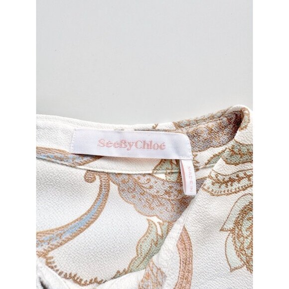 SEE BY CHLOE White Floral Paisley Print Crepe Puff Sleeve Blouse, Size 34/XXS - Picture 13 of 16
